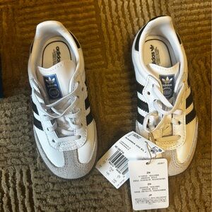 Adidas Sambas Kids White and Black Sneakers with Gray Accents